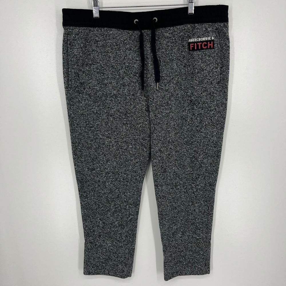Abercrombie & Fitch Mens XXL Marled Gray Fleece Lined Jogger Pants Drawstring *